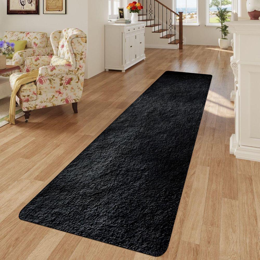 1PC， Black Rough Texture Patterned strip rugs, home décor, bathroom mats, entryway mats, bathroom non-slip mats, indoor entrance rugs, bedroom bedside mats, kitchen mats, hallway rugs, flannel sponge rugs, hallway runner rugs
