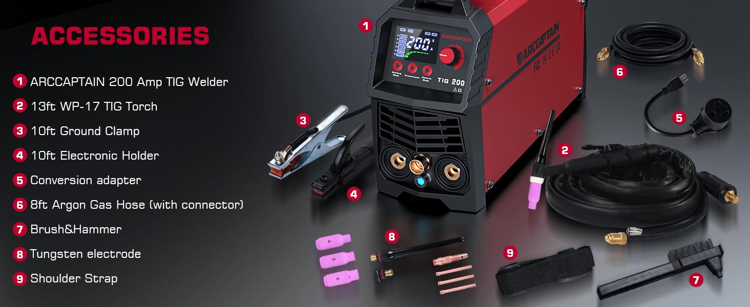 ARCCAPTAIN TIG200 TIG Welder 200A High Frequency 110v/220v Dual Voltage 2 in 1 LED Display TIG/Stick/Arc Welding Machine with 2T/4T Function & Tungsten Electrode Black Friday and Cyber Monday Deal, Thanksgiving/Christmas Gifts for Men/Dad