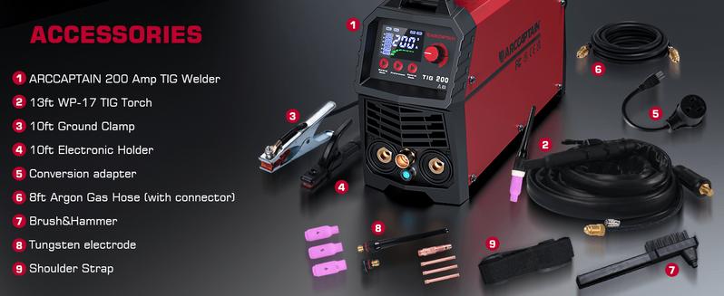 ARCCAPTAIN TIG200 TIG Welder 200A High Frequency 110v/220v Dual Voltage 2 in 1 LED Display TIG/Stick/Arc Welding Machine with 2T/4T Function & Tungsten Electrode Black Friday and Cyber Monday Deal, Thanksgiving/Christmas Gifts for Men/Dad