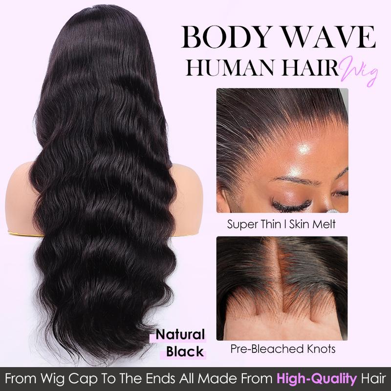Pizazz Hair Body Wave Pre Bleached Small Knots 13x6 HD Transparent Lace Front Wigs Human Hair 220% Density Pre Plucked Lace Frontal Wigs With Baby Hair For Women