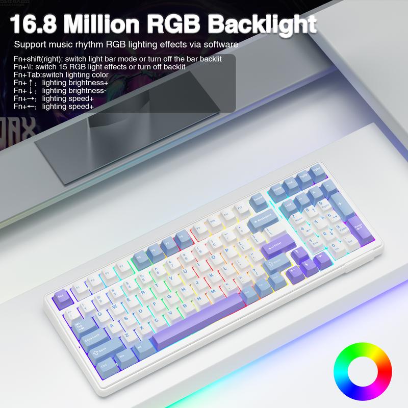 AULA F99 Wireless Mechanical Gaming Custom Keyboard, Numpad Tri-Mode BT5.0/2.4GHz/USB-C Gasket Hot Swappable, Pre-lubed Linear Switches, RGB Backlit Keyboard for Office Computer rainbow backlit Purple Creamy Budget Keyboard TikTokShopfalldealsforyou AULA F99 Wireless Mechanical Gaming Custom Keyboard, Numpad Tri-Mode BT5.0/2.4GHz/USB-C Gasket Hot Swappable, Pre-lubed Linear Switches, RGB Backlit Keyboard for Office Computer rainbow backlit Purple Creamy Budget Keyboard TikTokShopfalldealsforyou