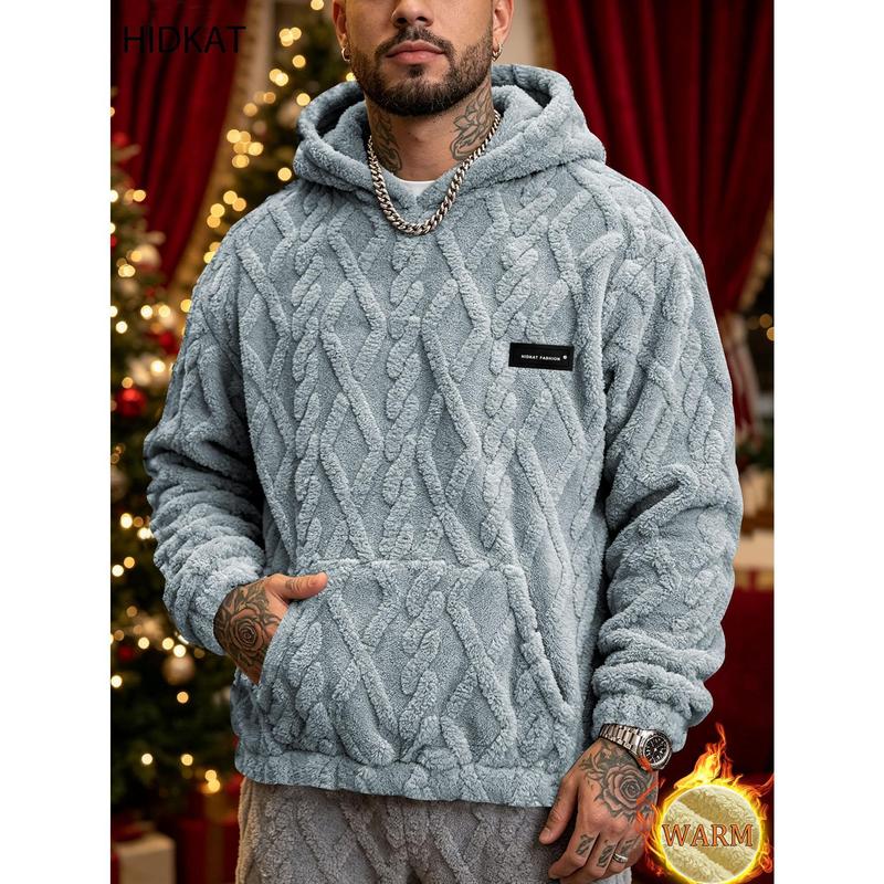 Men's Fluffy Hooded Loose Hoodie, Fashionable Winter Christmas Pajamas, Plush Jacquard Fabric, Suitable for Daily Casual Wear, A Great Gift