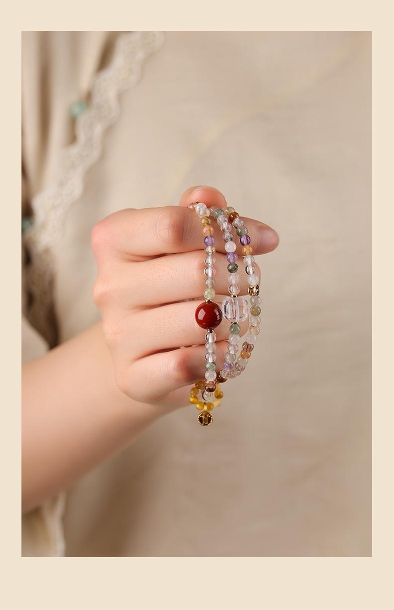 [Multi Treasure Blessing] crystal bracelet, black gold super seven white crystal golden tiger eye red agate, unisex, daily wear gift, natural stone mix, all round good luck wealth blessing symbol