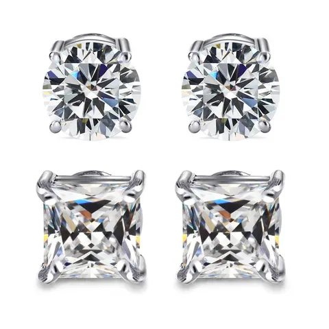 CASSIECA 2Pairs Stainless Steel Magnetic Locking Earrings Non Piercing 5 8MM CZ Stylish Men's Jewellery, Durable Hypoallergenic Design for Everyday Wear Sohochic