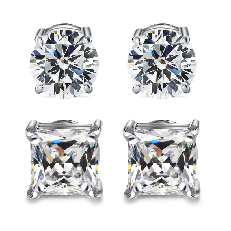 CASSIECA 2Pairs Stainless Steel Magnetic Locking Earrings Non Piercing 5 8MM CZ Stylish Men's Jewellery, Durable Hypoallergenic Design for Everyday Wear Sohochic