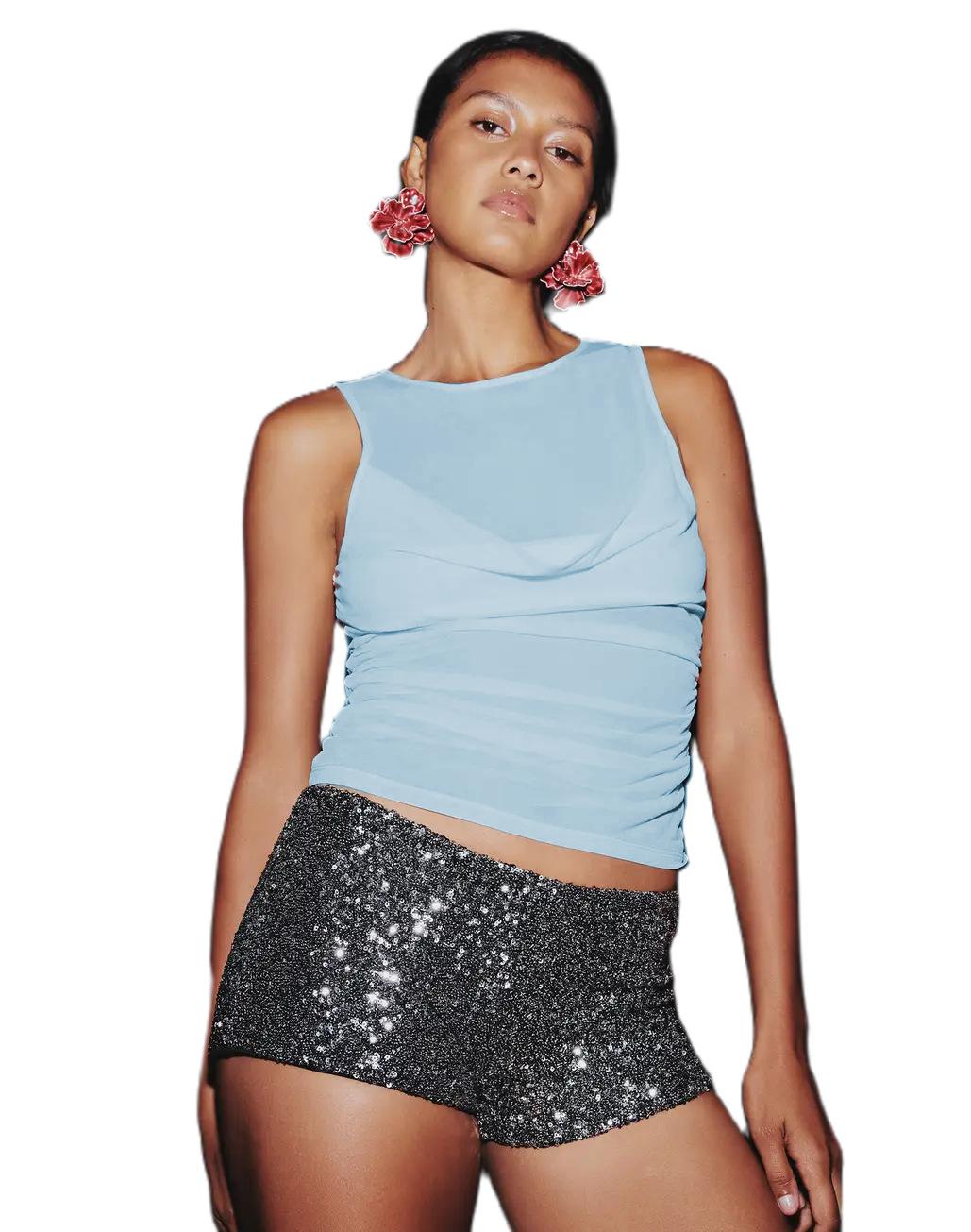 GGFL Y2K Style Black Sheer Mesh Top, Cowl Neck Sleeveless Ruched Crop Top for Party, Club.Women's Black Sheer Mesh Cowl Neck Tank Top, Sleeveless Ruched Slim Fit Crop Top for Party, Night Out