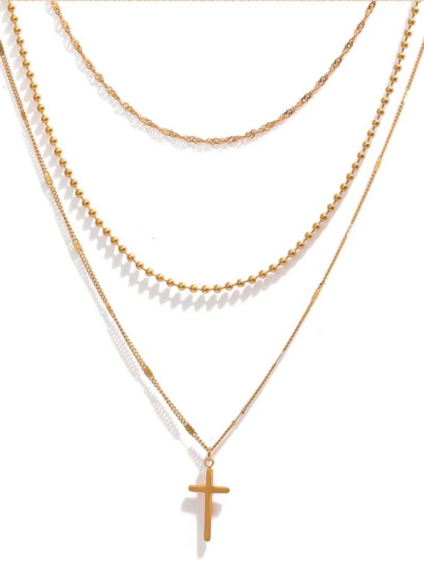 Layered Cross Pendant Necklace, Simple Fashion Clavicle Chain, Stylish Multi-Layer Design, Perfect for Daily Wear