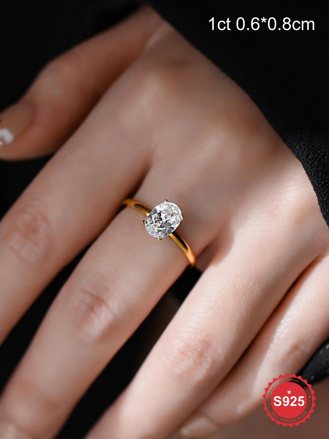 S925 Sterling Silver Fashionable Oval Shaped Artificial Zircon Ring, Elegant Jewelry for Women, Trendy All-match & Exquisite Jewelry for Birthday Gift