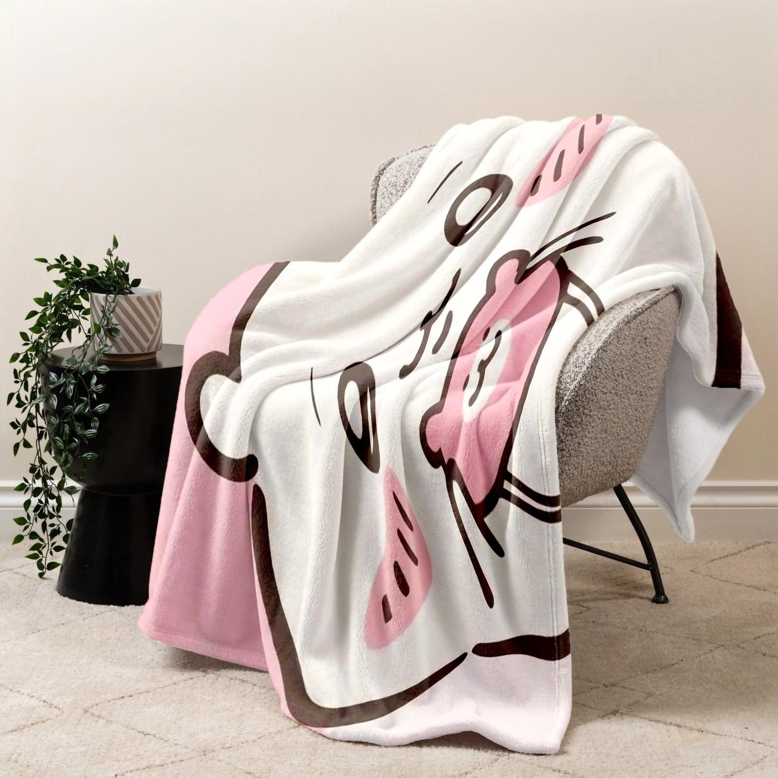 1 piece Cute panda hugging pink bear plush toy themed flannel blanket - Oversized fluffy warm sofa blanket, flannel for beds, all-season multi-purpose, modern style, machine washable, digital print design, 100% polyester, suitable for sofa, bed