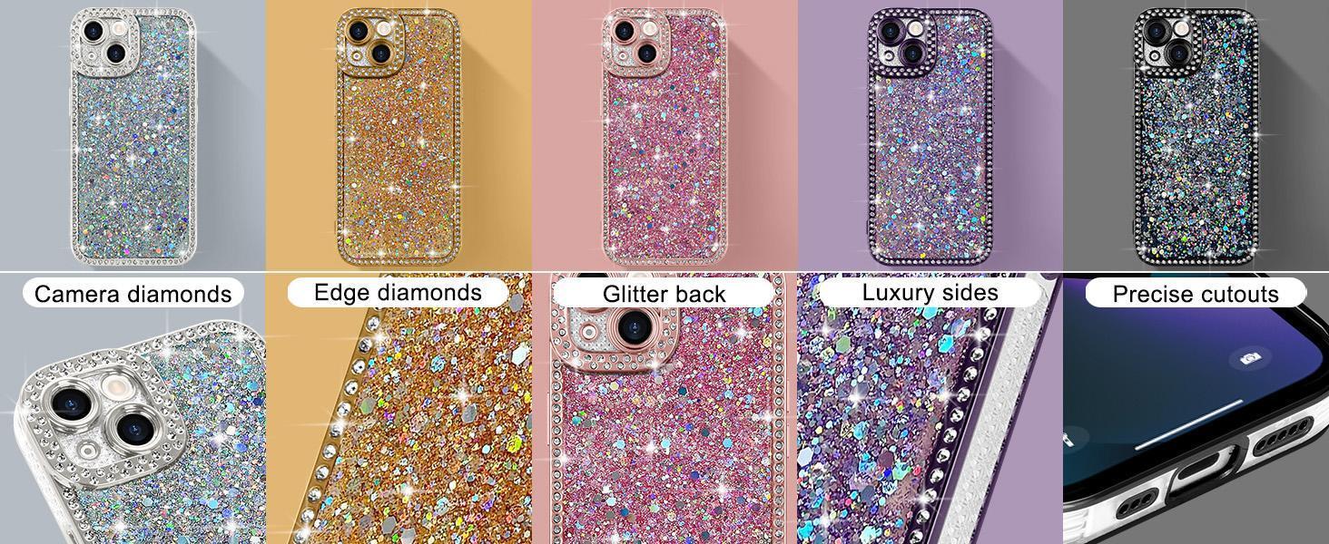 Lafunda for iPhone 13 Case Glitter, Luxury Shiny Bling Sparkly Phone Cover with Crystal Diamonds Rhinestone for Women Girls Soft TPU Slim Shockproof Protective Phone Case for iPhone 13 6.1", Pink