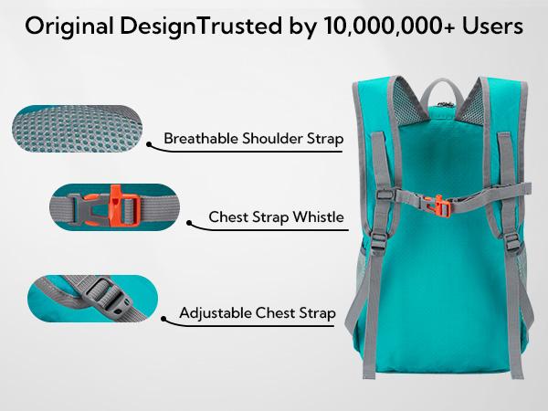 WATERFLY Hiking Foldable Daypack Backpack: 25L Ultra Lightweight Packable Outdoor Travel Day Pack for Woman Man Chest Strap Chest Strap Durability SpringStatements