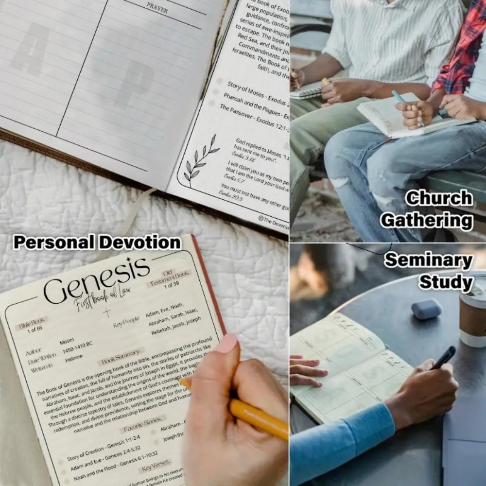 Leather Hardcover Bible Summary Notebook - 200-Page Christian Study Planner with One-Page Overviews of All 66 Books, New Living Translation Reference, Scripture Journal for Sermon Notes & Faith Growth