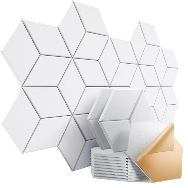 12pcs Hexagonal Self-Adhesive Sound Absorbing Panels, Indoor Noise Reduction Wall Decor, Thick Polyester Fiber, Living Room Decoration
