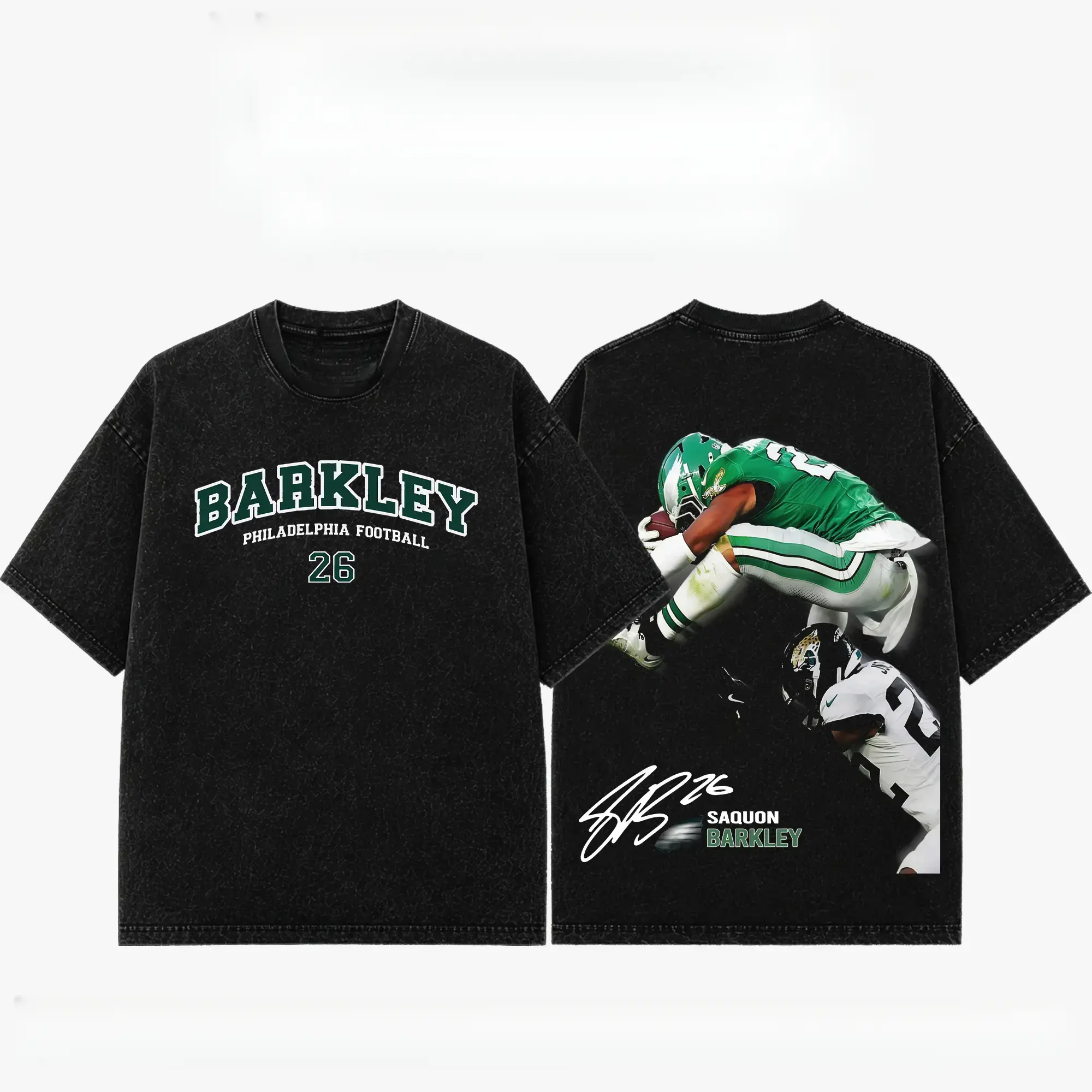 [Sale Up To 50%] Unisex Saquon Barkley # 26 Premium Acid Washed Cotton T-Shirt, Philly Football Fan Graphic Tee, Vintage Heavyweight Game Day Shirt, Unisex Washed Streetwear Gift
