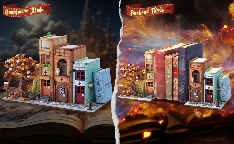 TOKMOC 1488 Pieces,Magic Bookends Building Block Set,For BookNook Building Bookshelf Insert Decoration,Bookcase Miniature House Model,Collecting Building and Gifting Model,Birthday Gift and Home Decoration,For aged 12 and above,Stress relief toy,66009