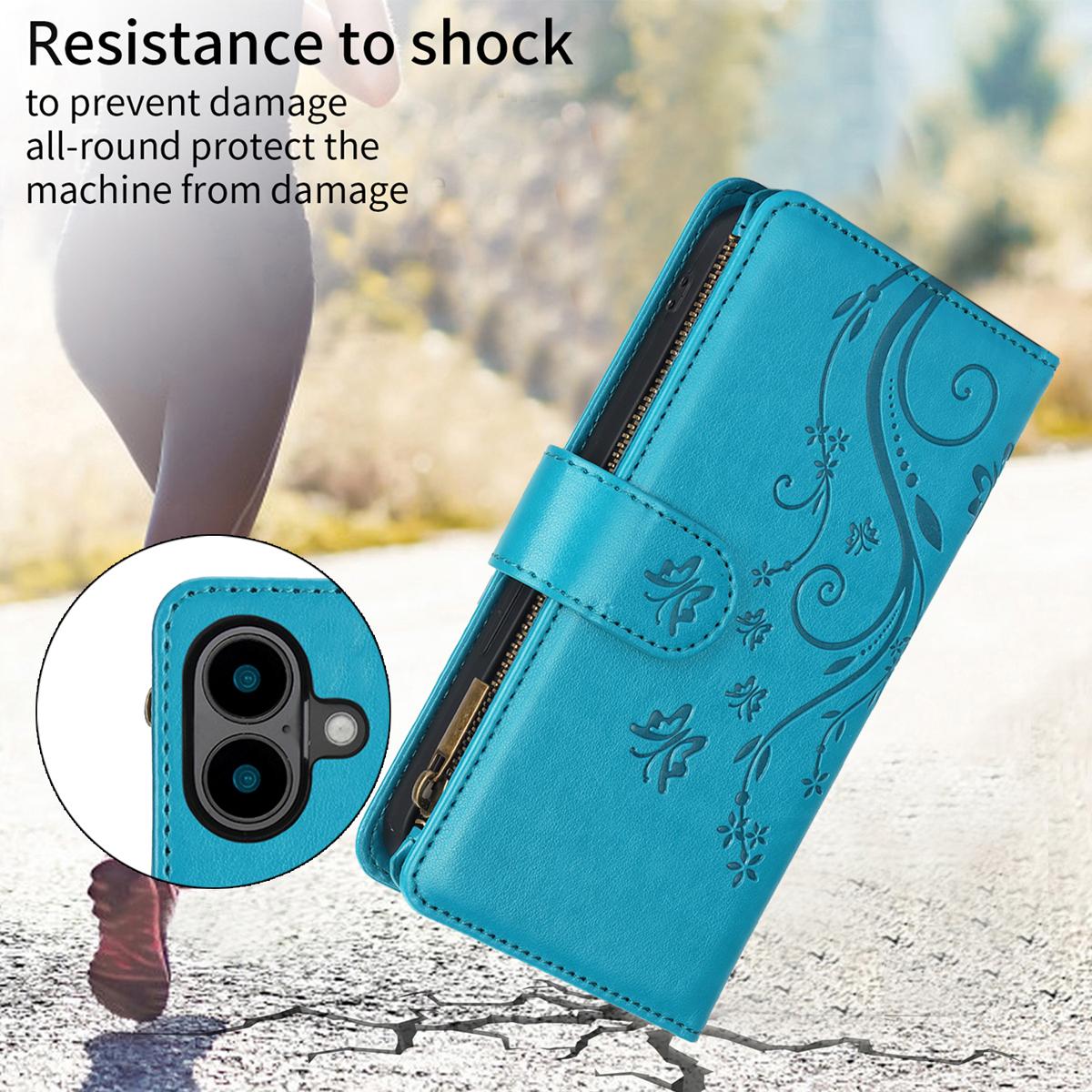 For Samsung Galaxy S25 Ultra S24 Plus S23 FE S22 S21 Lanyard Cute Floral Embossed Butterfly Wallet Phone Case with 6 Card Slots Zipper Pocket Wrist Strap Women Soft PU Leather Protective Flip Fold Stand Cover Magnetic Closure For Mom