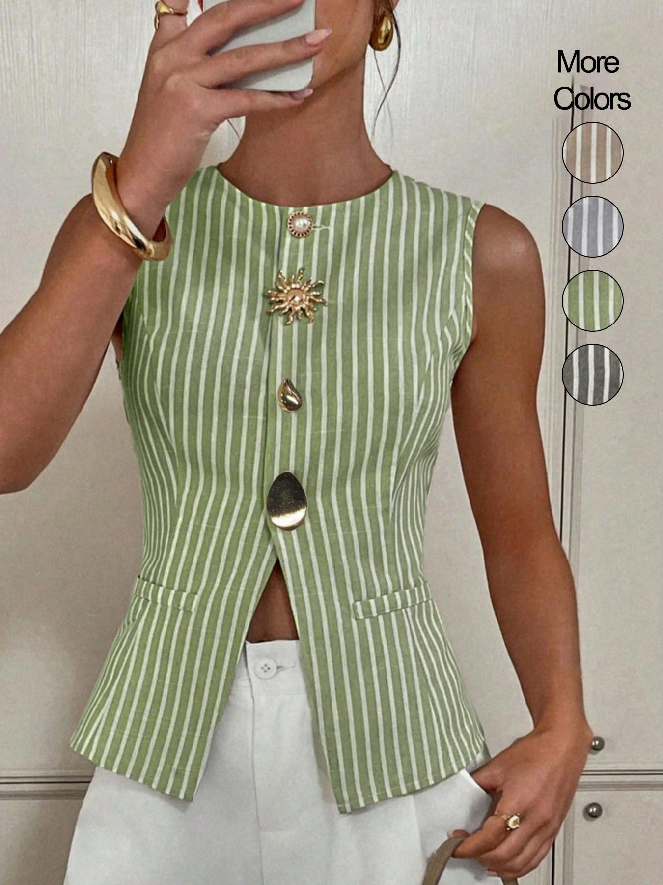 Women's Casual Striped Long Sleeve Top Vest, Stylish and Comfortable Fitted Design, Perfect for Everyday Wear, Spring and All Seasons