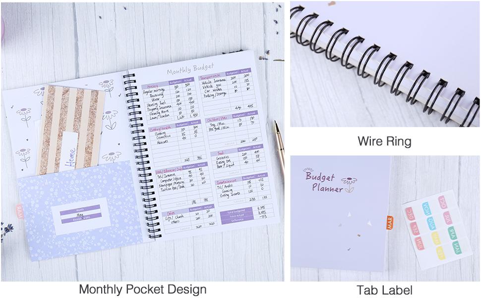 Soligt Monthly Budget Planner Book (Undated) with 12 Pockets for Income, Debt, Saving, Expense and Bill Tracker Organizer, Spiral Design gsm thick Paper Stationery, Efficient Finance Organizer Notebook