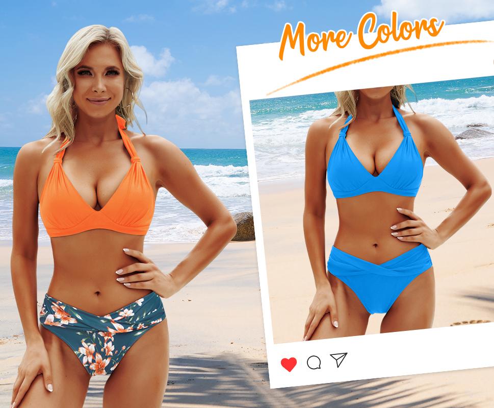 Yonique Women Girls Two Piece Bathing Suits Push Up Bikini Set Halter Swimsuit Swimming Clothing Vintage Swimwear