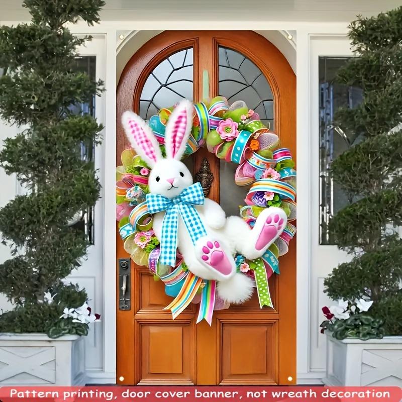 1Pcs Easter Decoration Door Banner, Cute Bunny and Wreath Pattern, High Saturation Colorful Background Wall Decor, Perfect Easter Party Decoration