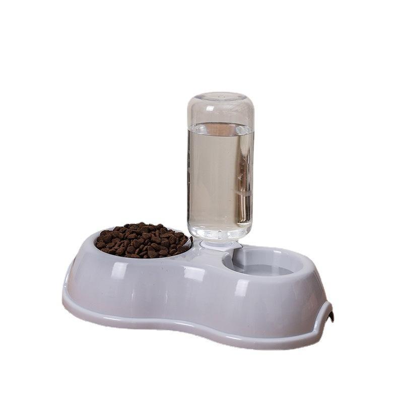 Plastic Dog Bowl Set with Water Fountain, Economic Dual Bowls Feeding Dish for Dogs & Cats, Pet Drinking Fountain Accessory