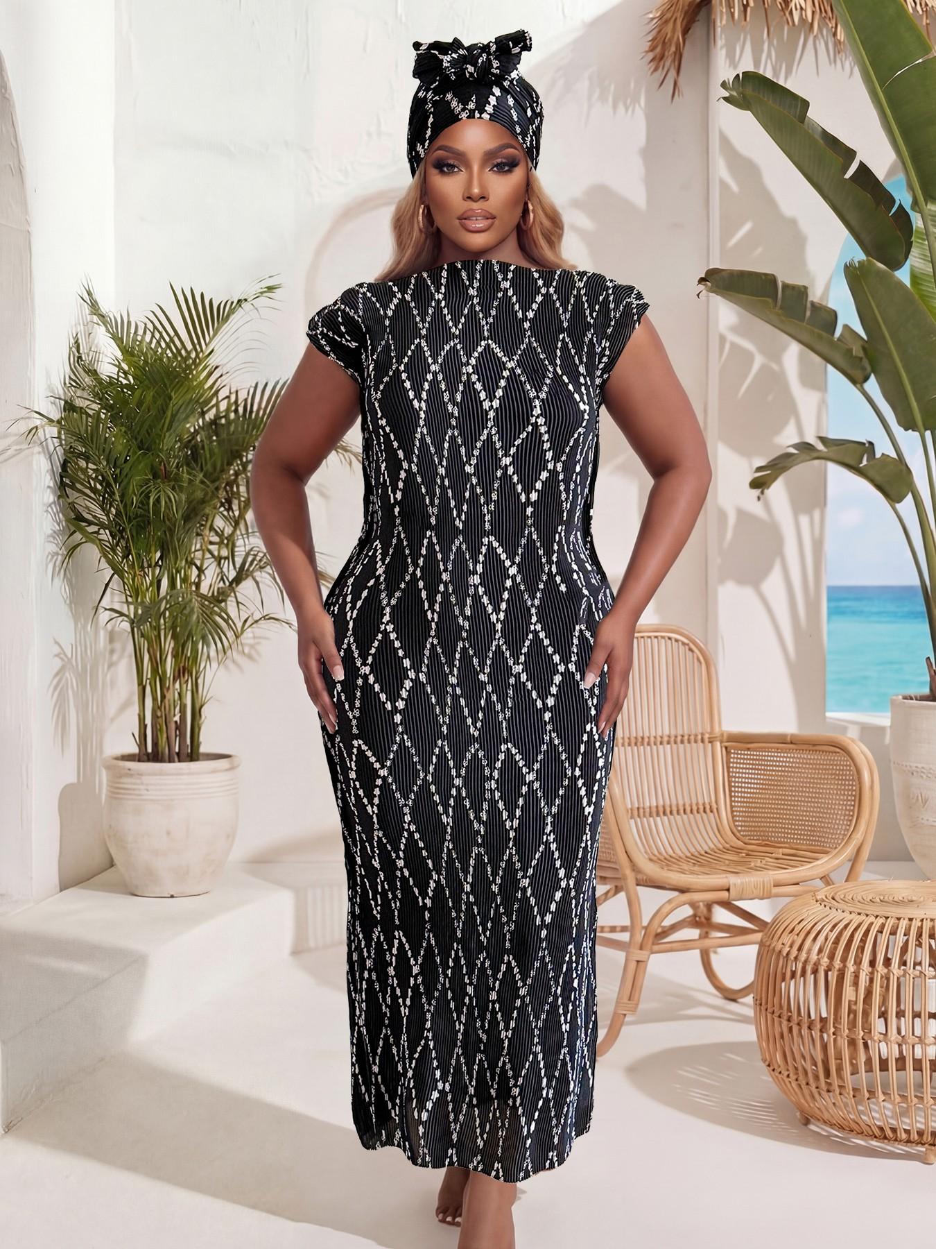 Elegant Ruffled Slim Fit Long Dress Set, Floral Print Shawl Scarf + Silk Ribbon, Women's Beach Sun Protection Wrap, All Seasons