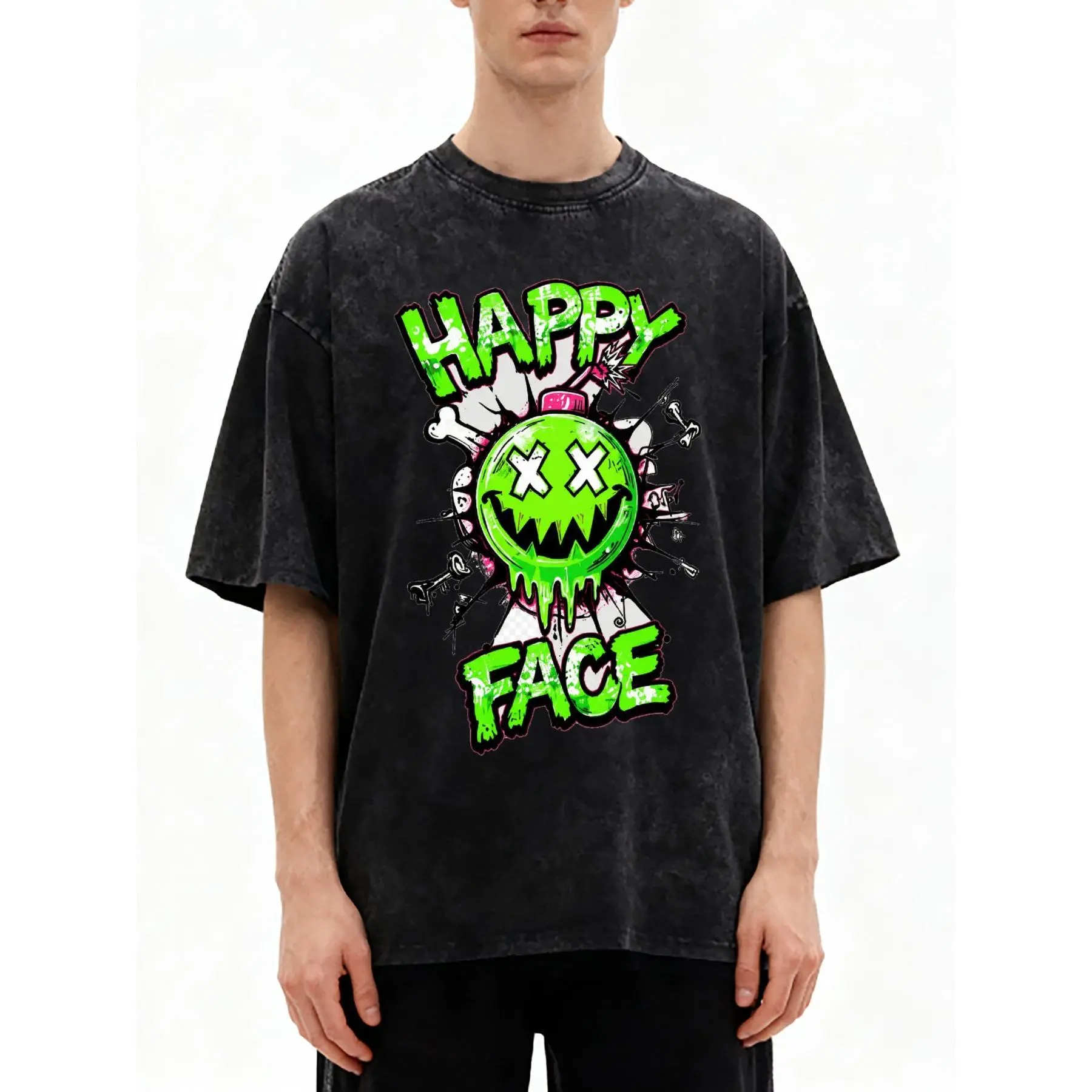 Men's & Women's Oversized Dripping Smile Bomb Graphic T-Shirt, Unisex 100% Cotton
