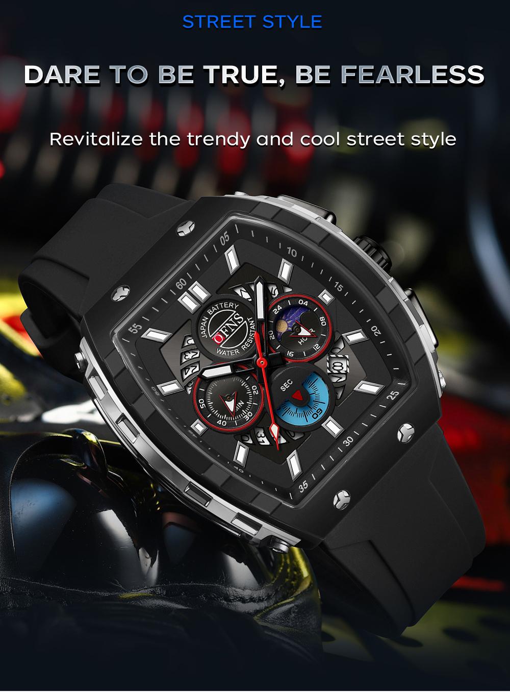 OFNS Quartz Watches for Men Luminous Analog Watch Waterproof Chronograph Calendar Silicone Strap Outdoor Sports Watch, Multifunctional Watch, for Party, Daily Decor & Gift with Box detail 6