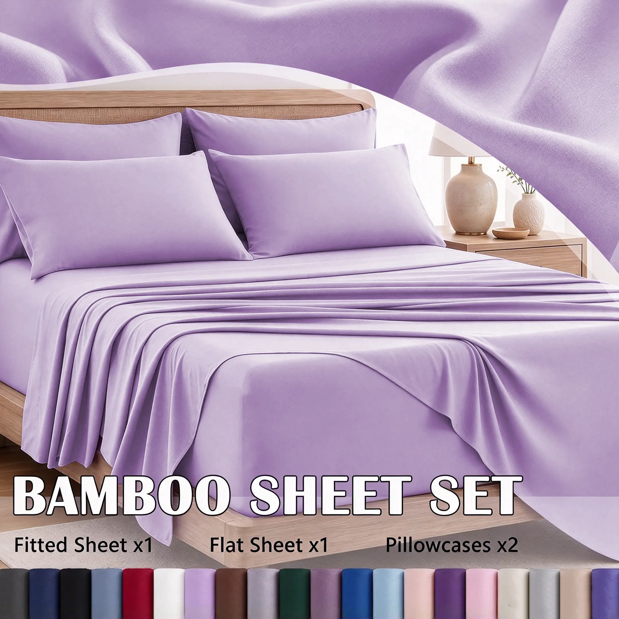 MUXHOMO Luxury Bamboo Sheets Set, Rayon Made from Bamboo for Hot Sleepers, Silky Soft Breathable Bedding, 16" Deep Pockets & Wider Elastic Band, Complete Sheet Set with Pillow Cases
