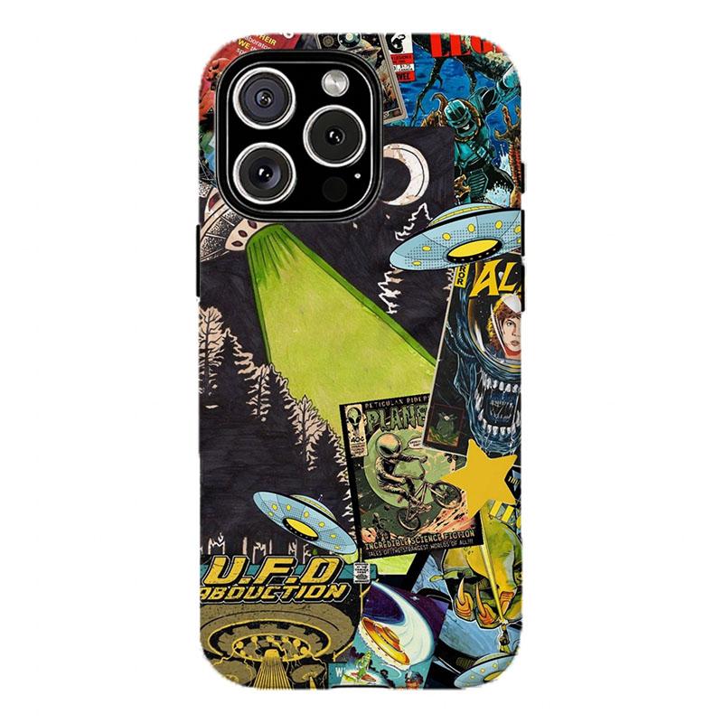 Alien & UFO Collage Phone Case | Retro Y2K Grunge Aesthetic , For iPhone 11 12 13 14 15 16 17 Pro Max For Samsung S26 S25 S24 S23 S22-Gift For Her/Him/Anime lovers