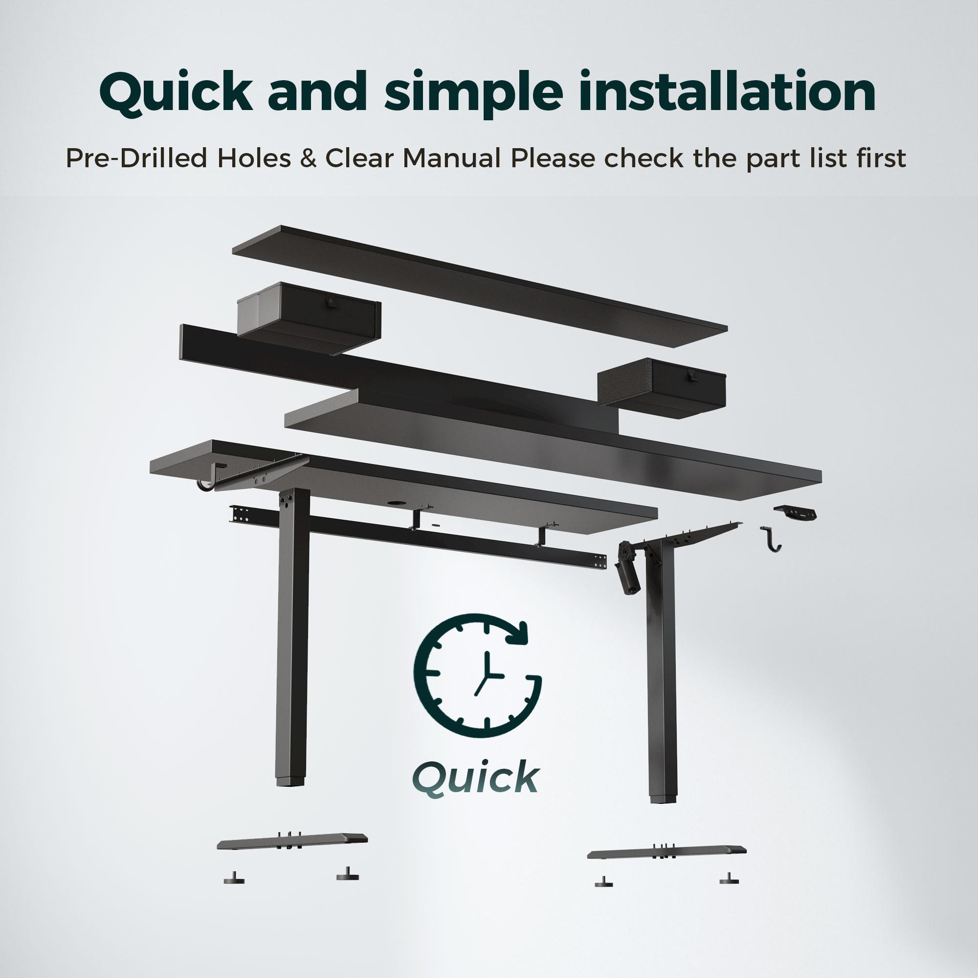 Electric Standing Desk with 2 Drawers, Height Adjustable Desk with 2 Memory Keys, Ergonomic Sit-Stand Computer Desk with Hooks for Home Office