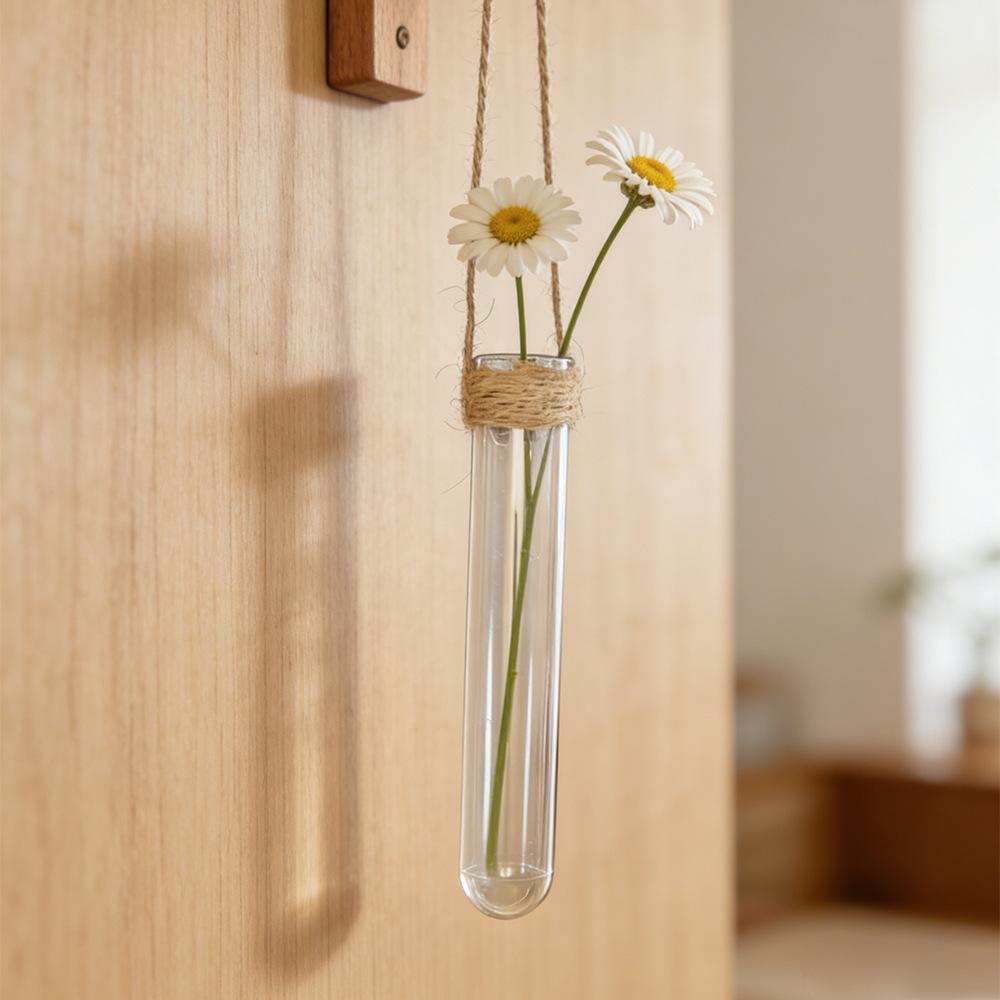 Wall-mounted Test Tube Vase Hemp Rope Hanging Hydroponic Set Simple Nordic Style Punch-free Installation Creative Wall Decoration Home Living Room Soft Decoration