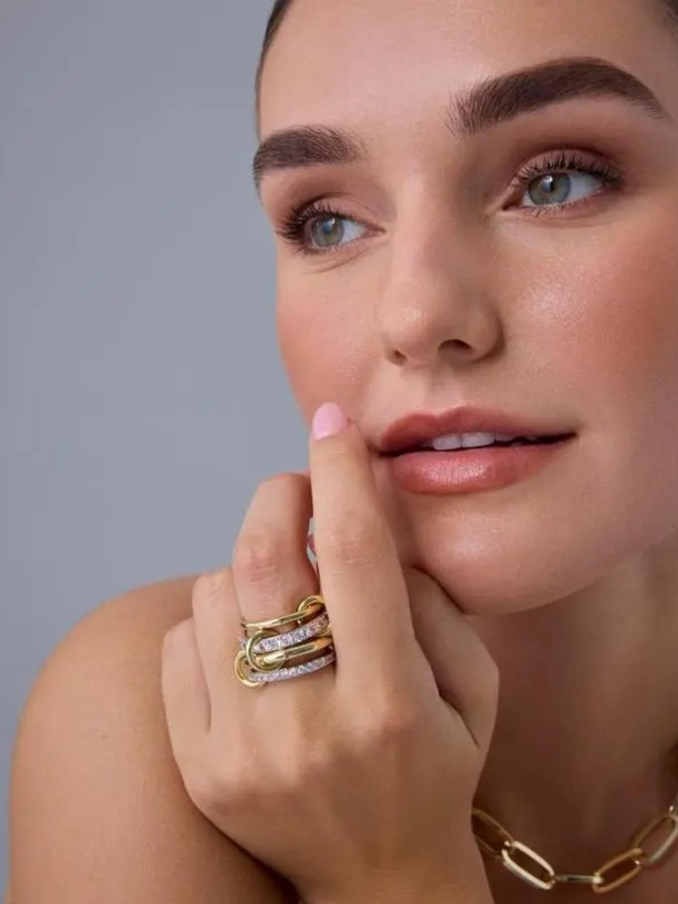 Women's Interlocking Stackable Rings, Unique Multi-Ring Mixed Metal Stacking Jewelry, Cubic Zirconia Dual Color Stack Set, Statement Multi Ring