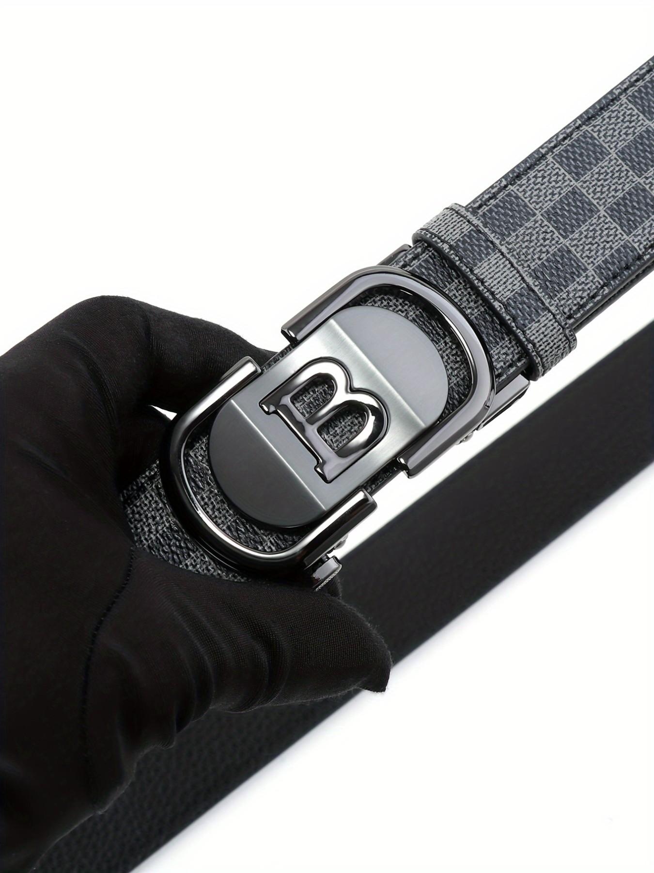 New Hollow Out B Letter Alloy Automatic Buckle Belt, Business Men's Pants Waistband, Retro Plaid Fashion Casual Belt, Fashionable Plaid Belt