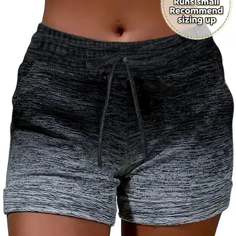 Women's Ombre Print Drawstring Waist Sports Athletic Training Drawstring Active Shorts, Fitted Casual Comfy for Daily Outdoor Wear, Ladies Bottoms for All Seasons