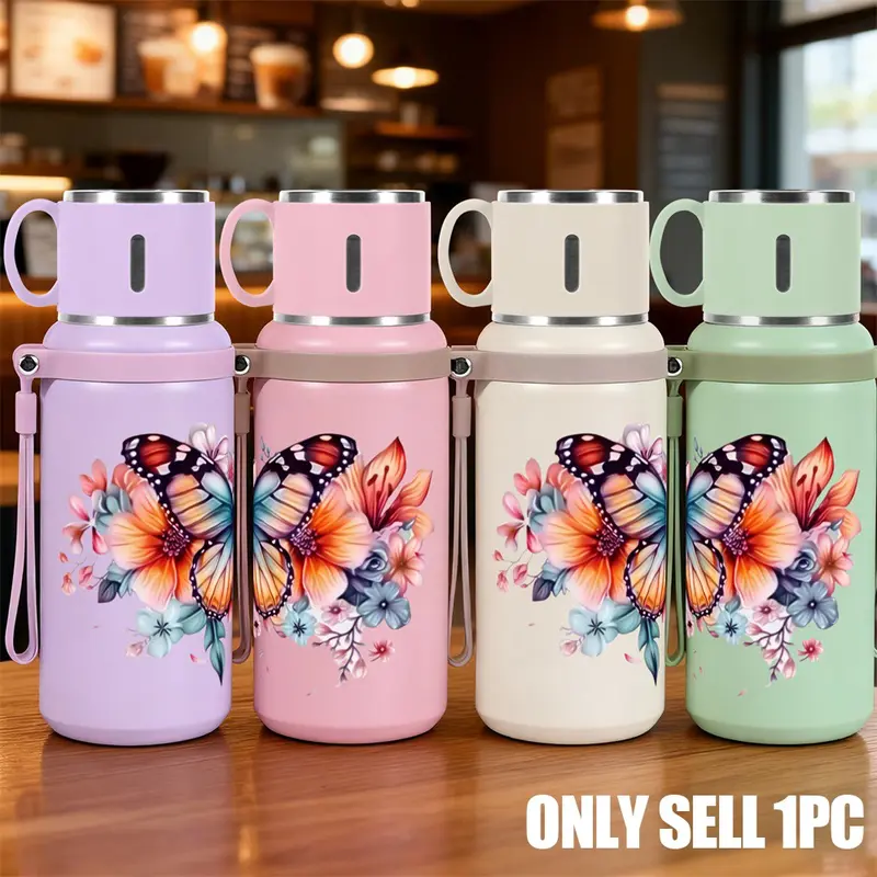 1pc 20oz Stainless Steel Tumbler with Vibrant Butterfly and Floral Design, Suitable for Sports, Fitness, Outdoor Travel Outdoor Durable Large Capacity Hiking Stainless Steel Cup Suitable for gifts for friends, c, Stylish Tumbler