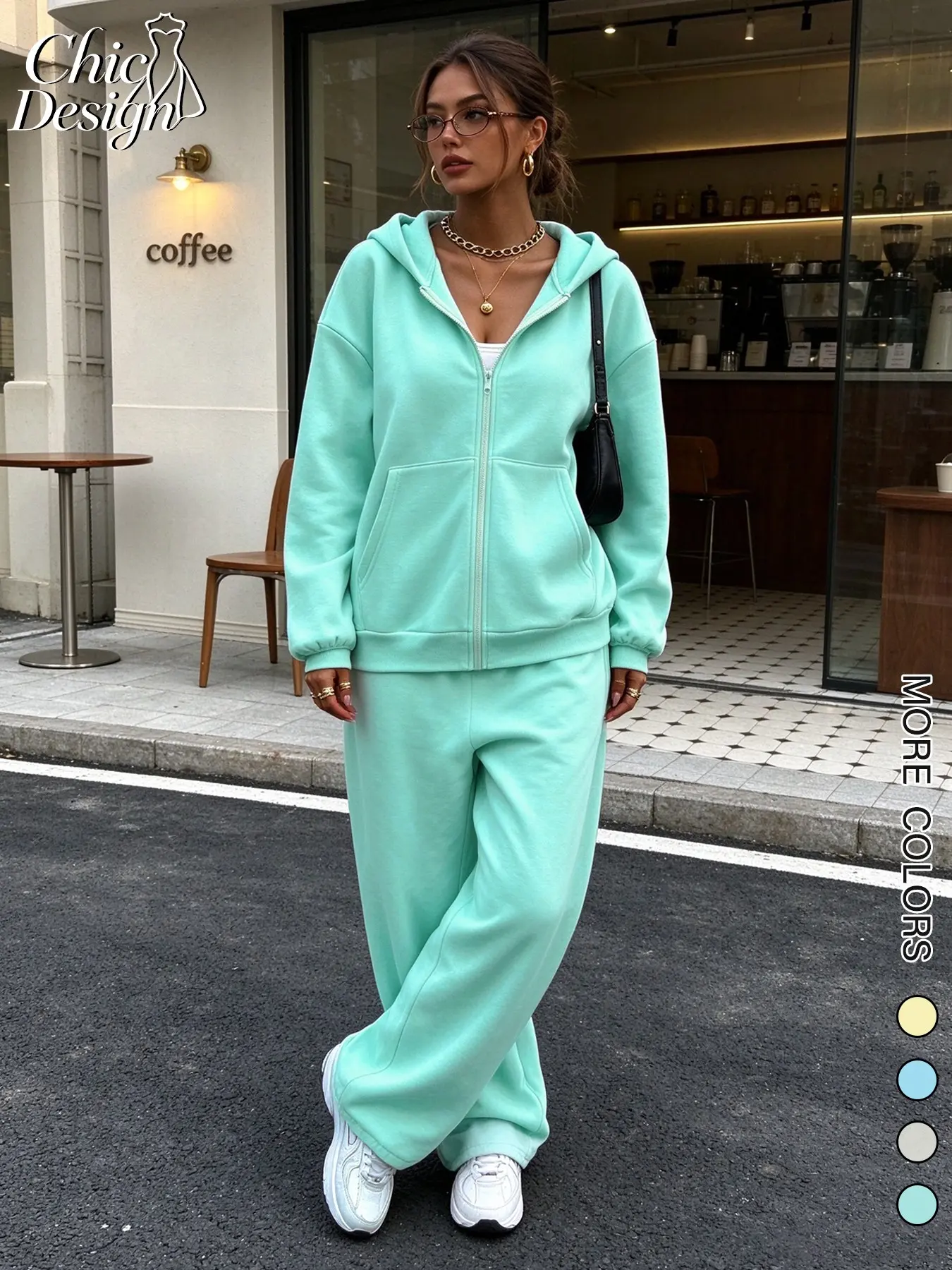 2026 Fall Winter Fashion Casual Loose-Fit Baggy Long Sleeve Top and Plain Pants Set for Women, Sporty Style