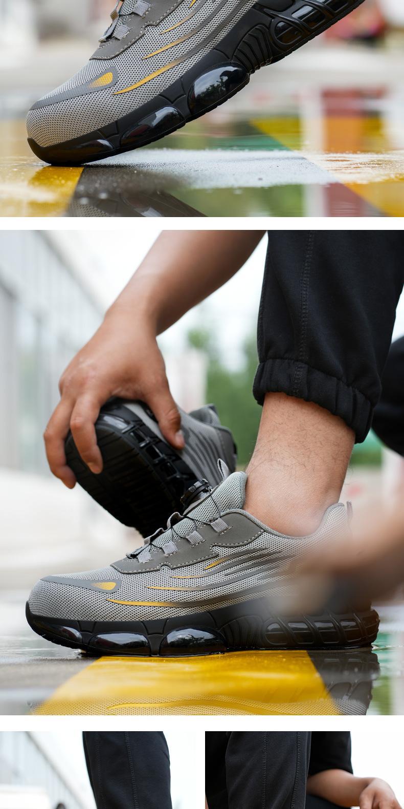 QINGRUIPAI Men's Steel Toe Work Shoes - Breathable Mesh Shoes, Slip-Resistant EVA Sole, Durable Elastic Closure, Striped Design, All-Season Fit,  Ou Safety Boots tdoorfun Fathersdaygift steel toe shoes men zapatos para trabajo,