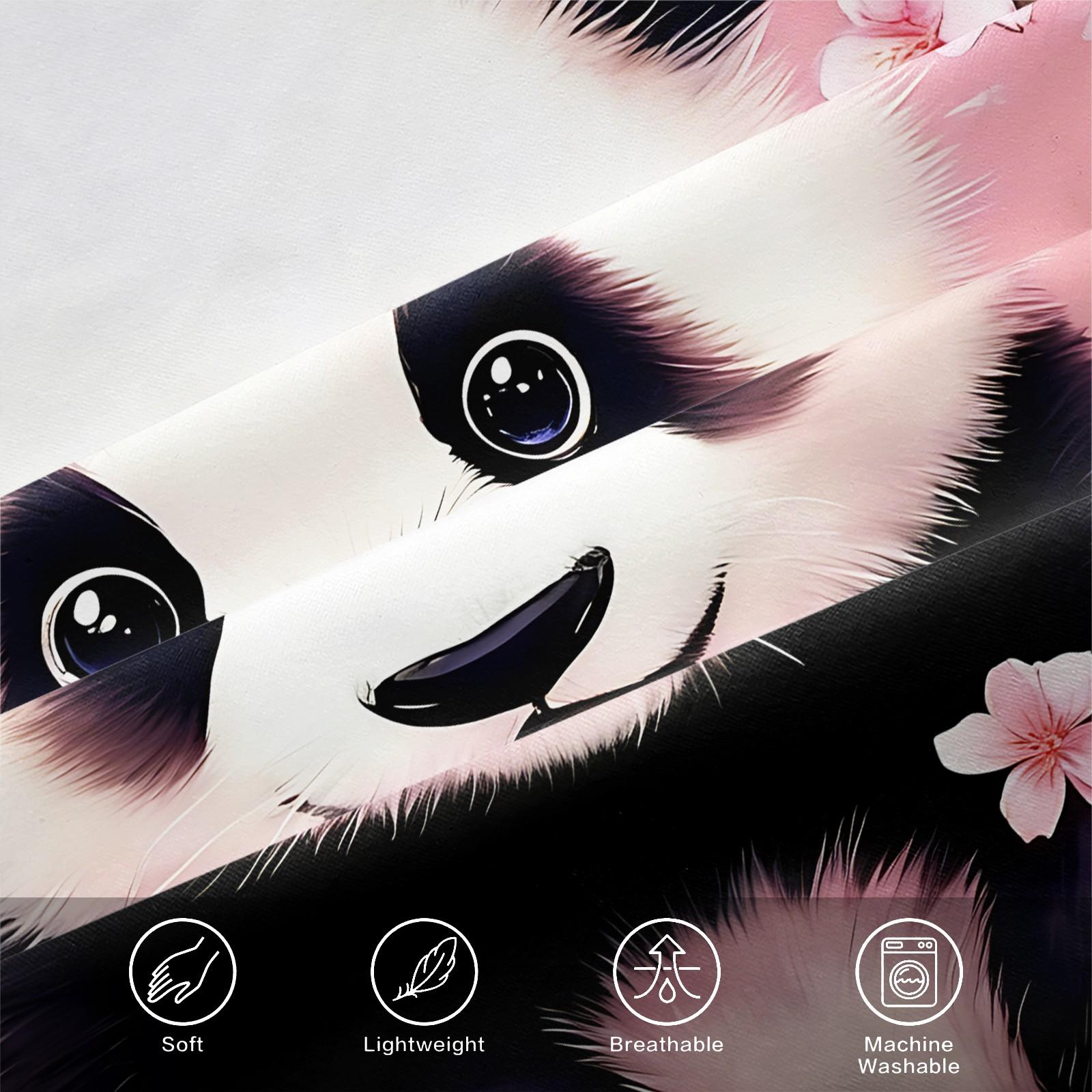 Cute Panda Cherry Blossom Fitted Sheet Set, Watercolor Floral Panda Bedding for Girls, All Season Panda Bedding, Perfect Gift for Panda Lovers