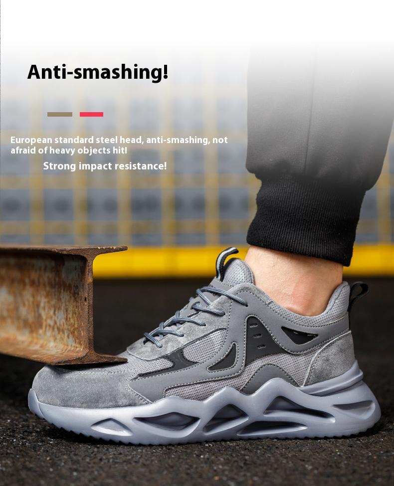 Not Afraid to Smash Men's Steel Toe Sports Non-Slip Work Shoes Grey Closed Breathable Mesh Anti-Smashing Anti-Piercing Shock-Absorbing Wear-Resistant Soft & Light Father's Day Gift Worker Footwear