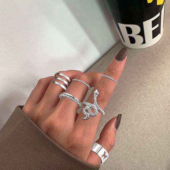 58 PCS Vintage Knuckle Ring Set for Women Bohemian Stackable Joint Finger Rings Stacking Butterfly Snake Hollow Carved Crystal Midi Silver/Gold Rings Pack for Gift