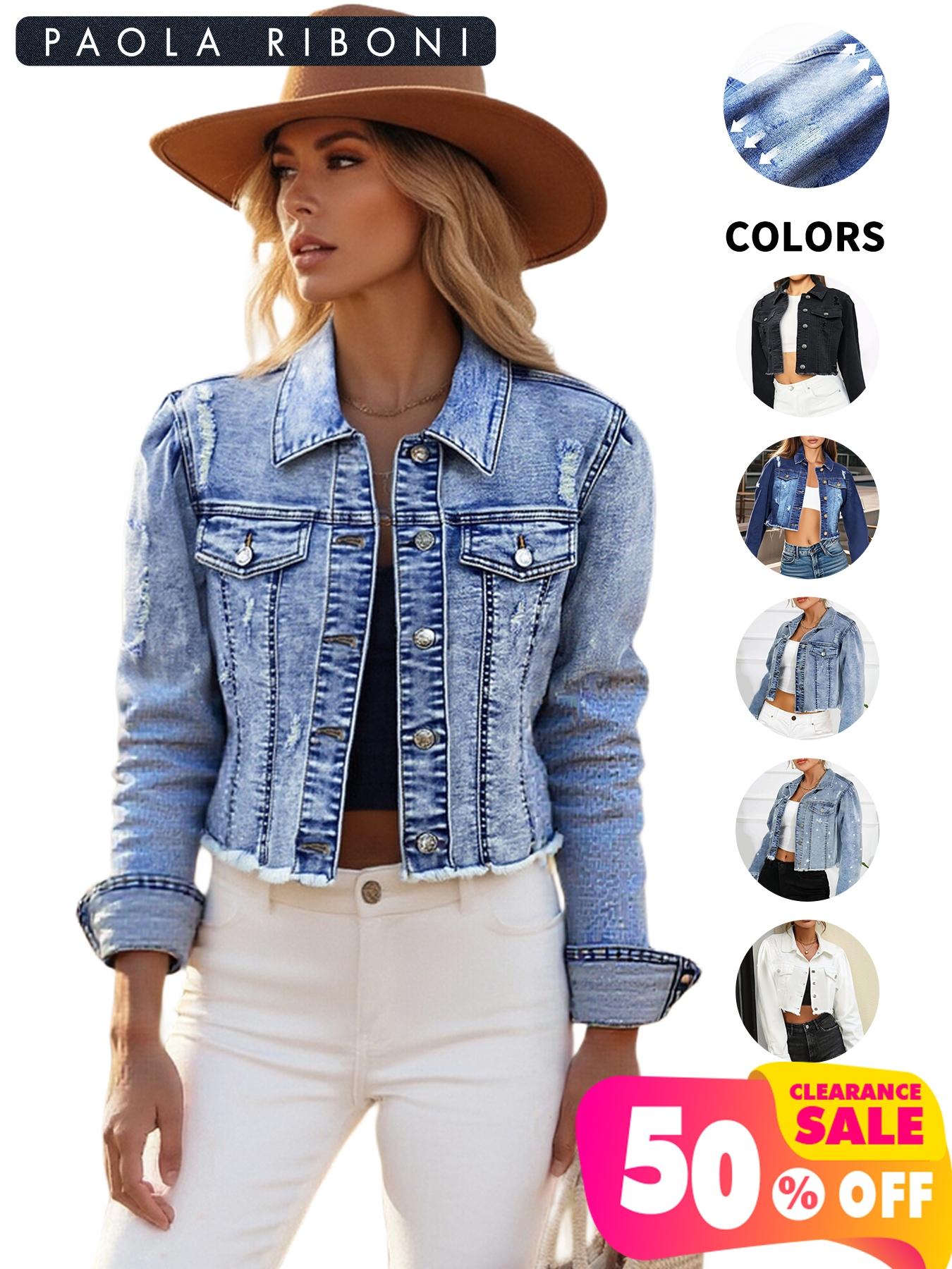 High Elasticity Denim Jacket with Fitted Design, Casual Plain Ripped Style for All Seasons, Long Sleeve Women's Outerwear