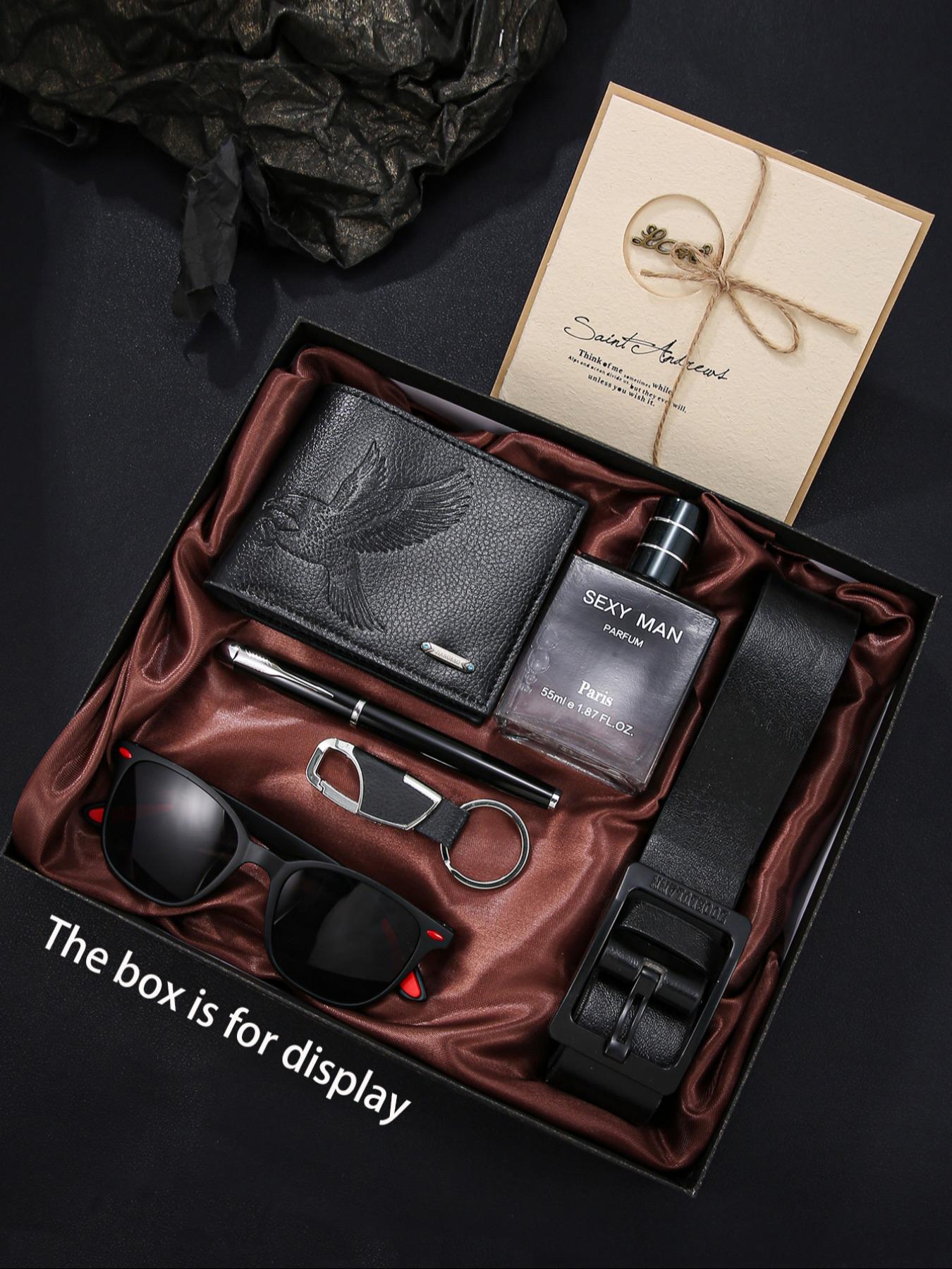 Men's Classic Belt Set, Includes Wallet, Perfume, Glasses, Pen, Keychain, Greeting Card, Perfect Gift Bundle, Surprise Gifts, Perfect Gift for Valentine's Day, Father's Day, Christmas, Party Gift, Birthday Gift Men's Classic Belt Set, Includes Wallet, Perfume, Glasses, Pen, Keychain, Greeting Card, Perfect Gift Bundle, Surprise Gifts, Perfect Gift for Valentine's Day, Father's Day, Christmas, Party Gift, Birthday Gift