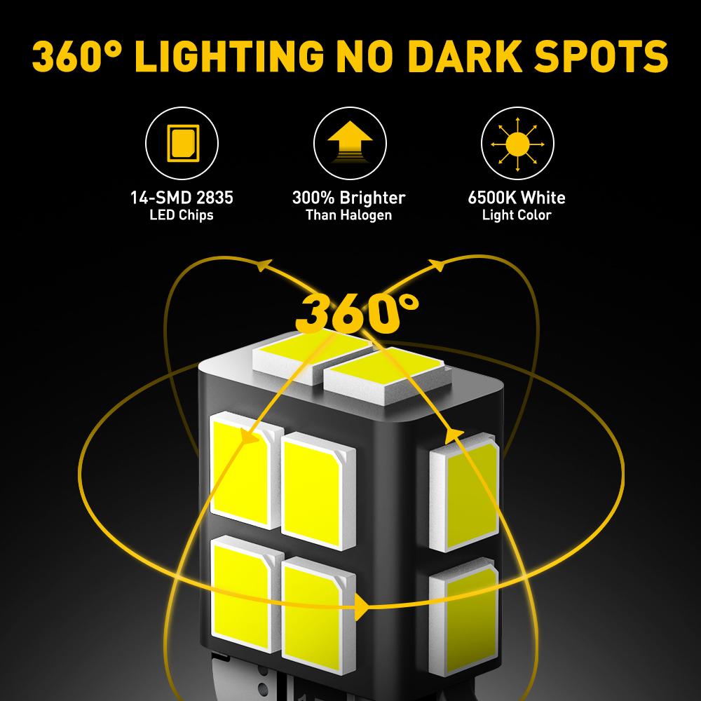 AUXITO 10× 6000K White LED T10 194 168 2825 W5W  Wedge 14-SMD Interior Car Bulbs Replacement for Dome Map Door Courtesy Trunk Parking License Plate Lights