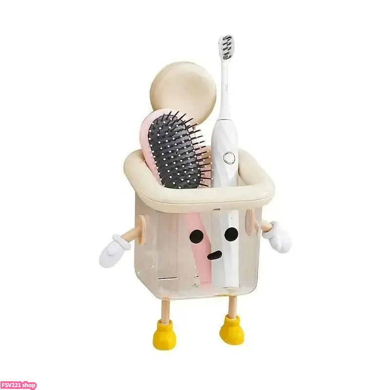 Cute Cartoon Toothbrush Holders for Bathrooms, Transparent Wall-Mounted Suction Cup Rack for Multi-Purpose Organizing