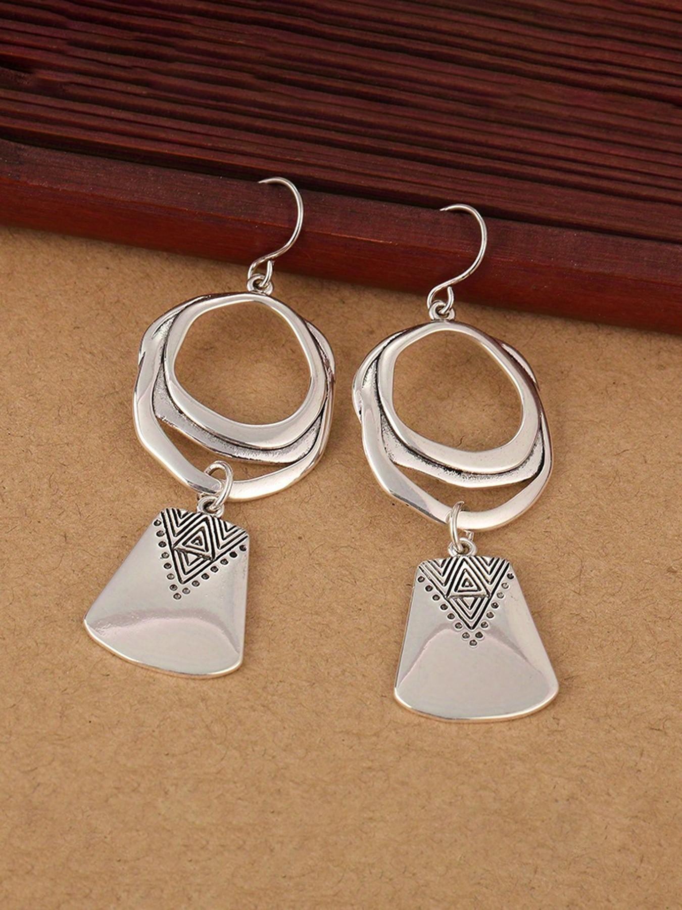 Vintage Bohemian Geometric Dangle Earrings for Women, Silver Color ...