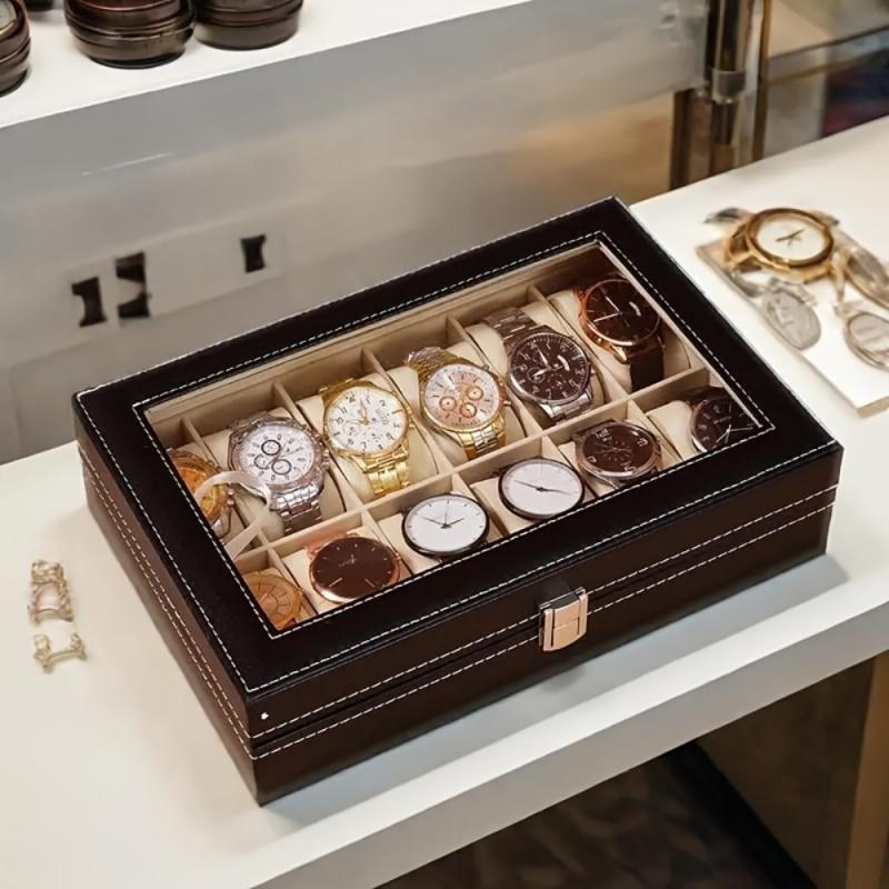 Luxury Watch Storage Box with Clear Top Large Capacity Multi - Compartment Jewelry Display Case Dustproof Moisture - Proof Gift for Women Men Festive Gift