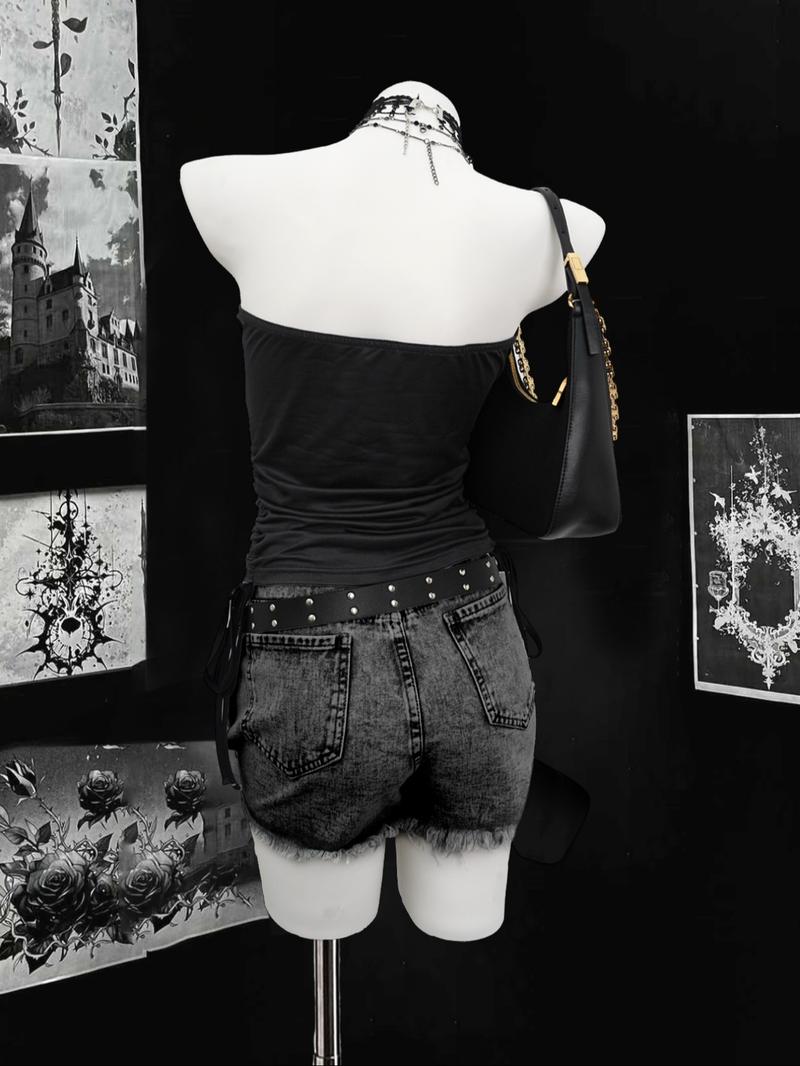 Casual vacation style striped printed fashionable women's drawstring side tie strapless vest