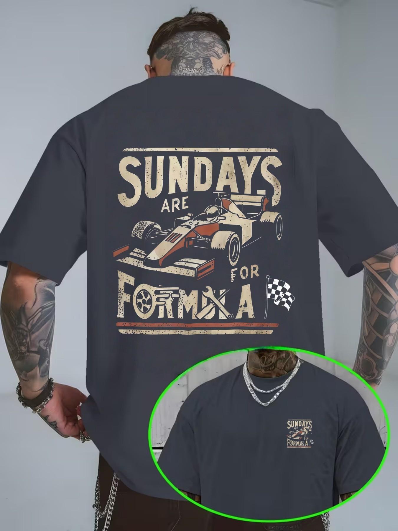 F1 Racing Print Vintage Cotton Short Sleeve T-Shirt, Casual Loose Fit, Home Wear, Daily, Tiktok Trend, Comfortable Unisex Top