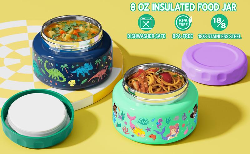 Product Introduction of Fimibuke Bento Lunch Box with internal Thermos Food Jar, Leakproof 60oz 3-4 Compartments Lunch Box ,14OZ Thermos Water Bottle,8OZ Thermos Food Jar,lunch bag,Sauce Jar & Utensils, BPA-Free, Dishwasher Safe,Funny patterns,Back to school gift,Dealsforyoudays 24